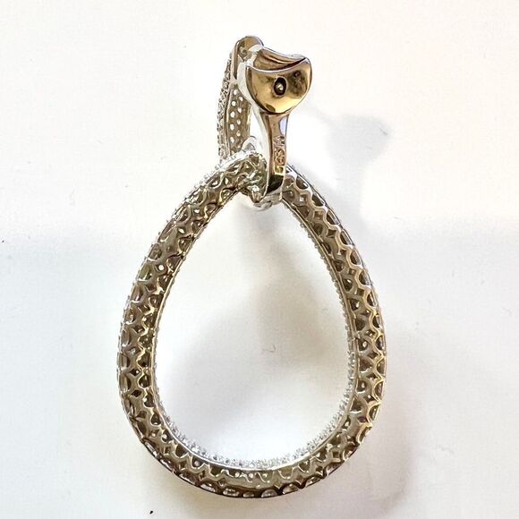 Sterling Silver Rhodium-plated 716 Stone Pavé CZ Hinged Teardrop Hoop Earrings - Picture 9 of 11